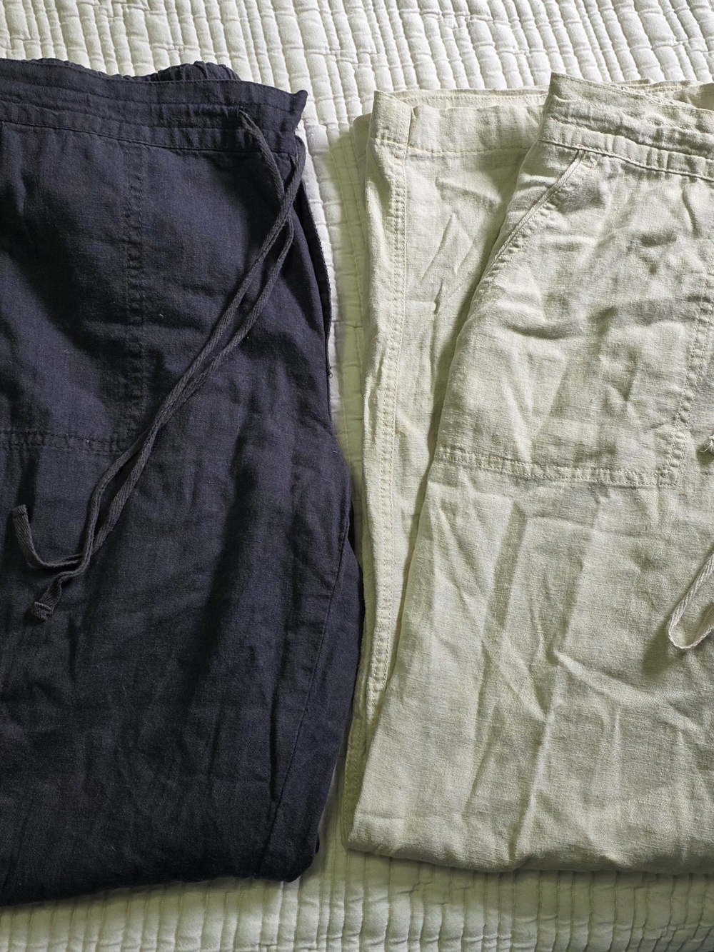 Susina Navy and Beige Linen Pants - Drawstring Waist